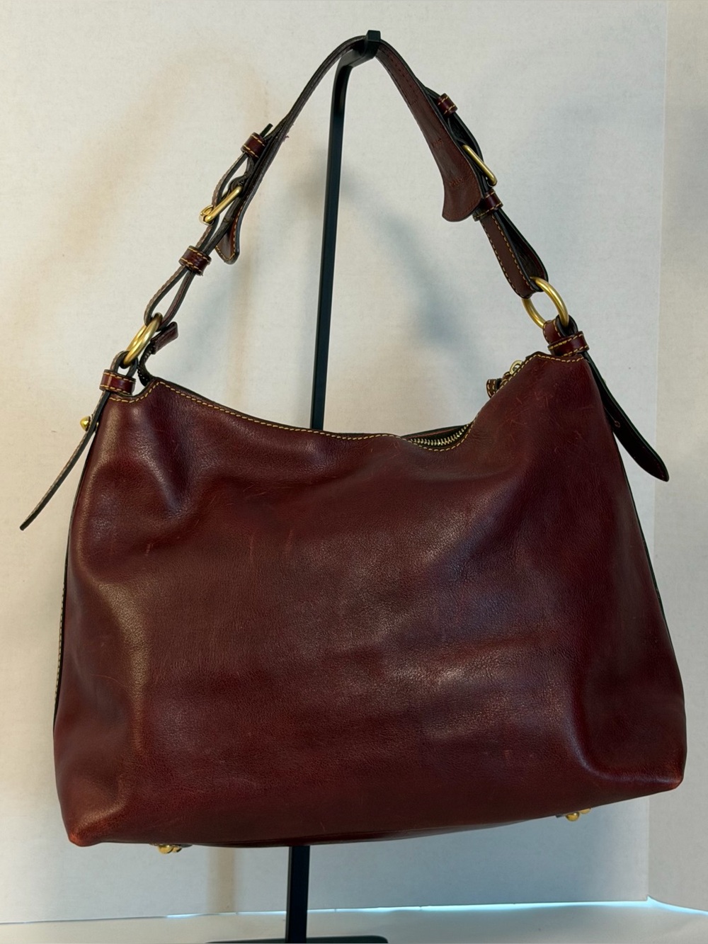 Dooney & Bourke Florentine Kingston Bordeaux Leather Hobo Shoulder Bag - Picture 3 of 15